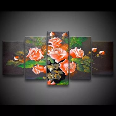 Imagem de Quadro Decorativo 129x63 Sala Quarto Flores Rosas Laranjas 1
