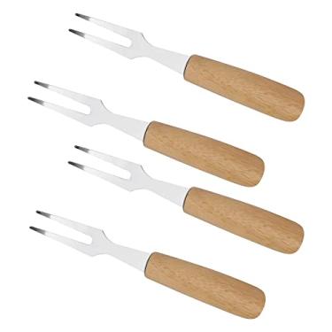 Imagem de Mimo Style Jogo de Garfos Para Petisco Feito de Aço Inoxidável e Com Cabo Feito de Madeira. Resistente e Durável. O Conjunto é Composto Por 4 Peças de Garfos. Ideal Para Servir Queijos Para Convidados