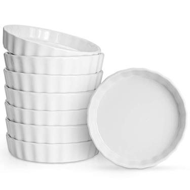 Imagem de Foraineam Conjunto de 8 peças de ramekins rasos de porcelana, 142 g creme Brulee Ramekin pratos redondos para assar, conjunto de ramekins