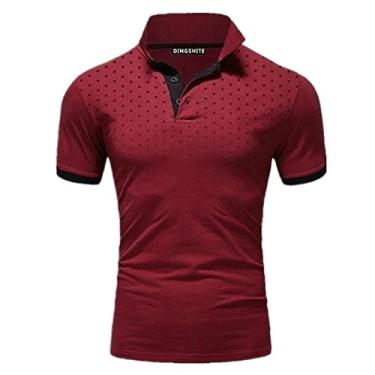 Imagem de UNeedVog Camisa polo masculina slim fit casual verão manga curta gola virada para baixo camisetas polo golfe, Vinho tinto, M