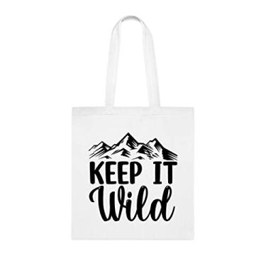 Imagem de Sacola Keep It Wild, presente de acampamento engraçado, bolsa de ombro de acampamento, bolsas reutilizáveis para acampamento, ideia de presente de cesta de Natal de aniversário, bolsa feminina, Branco