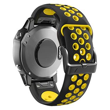 Imagem de GANYUU Pulseira de silicone esportiva para Garmin Fenix 7X 7 6X 6 Pro 5X 5Plus S60 935 liberação rápida 22 26mm pulseira (cor: preto amarelo, tamanho: 22mmFenix 6 Pro)