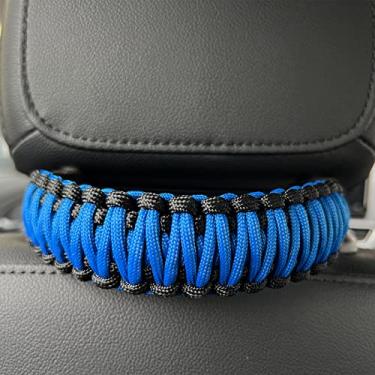 Imagem de RDFUN Alças de apoio de cabeça adequadas para Jeep Wrangler TJ JK JL Land Cruiser FJ Suzuk, alça de garra para Jeep Wrangler, alça de montagem de assento feita à mão, resistente, 2 peças preto/azul