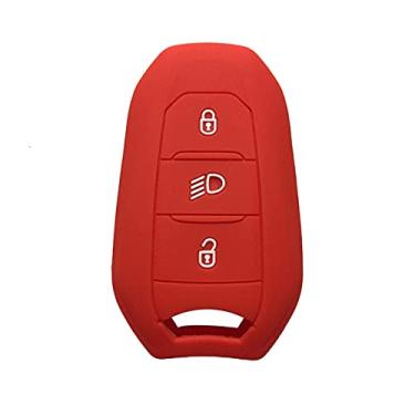 Imagem de CSHU Silicone Remote Key Cover Shell Car Key Case Cover Keychain Ring Key Bag, Fit For 5008 DS5 DS6 Peugeot 208 DS3 Citroen C4 C5 X7,red