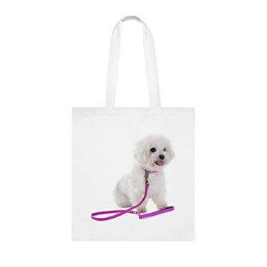 Imagem de Bichon Frise Bolsa para Cão, Presente para Cachorro Bichon Frise, Aniversário de Cão Bichon Frise Bolsa de Ombro para Cachorro Bichon Frise, Bolsa de Ombro Reutilizável para Cachorro Bichon Frise, Branco
