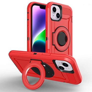 Imagem de KVIBEO Capa para iPhone 14/14 Pro/14 Pro Max/14 Plus, capa de camada protetora com proteção de corpo inteiro magnético de 360° PC rígido e silicone macio anti-impressão digital à prova de choque, vermelho, 14 Plus 6,7 polegadas