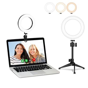 Imagem de Anel de luz de 15,24 cm para computador portátil, iluminação de webcam MEZHER para kit de videoconferências, pequenas luzes de anel de mesa com suporte de tripé e clipe para reuniões de zoom, transmissão ao vivo, Tiktok, Skype