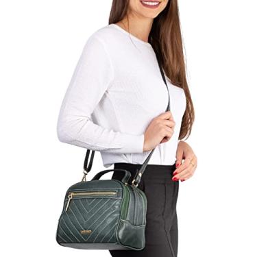 Imagem de Bolsa baú pequena de couro liso Lara - Verde