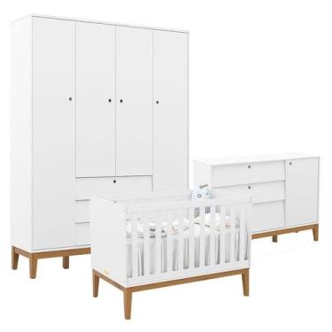 Imagem de Quarto De Bebe Unique 4 Portas Com Cômoda Sapateira Branco Soft Eco Wo