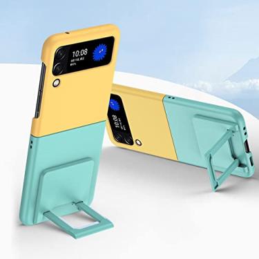 Imagem de Para Samsung Galaxy Z Flip 4 Cores contrastantes Suporte invisível Matte Hard PC Phone Case Para Samsung Galaxy Z Flip 3 Capa traseira, amarelo verde, para Z Flip 3