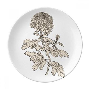 Imagem de Vaso de flor preto e branco com placa de crisântemo de porcelana decorativa Salver louças de jantar