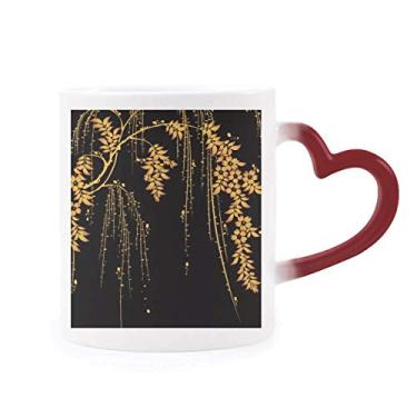 Imagem de Caneca de flor amarela apanese sensível ao calor PaintingJ Caneca vermelha que muda de cor