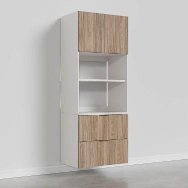 Imagem de Torre Quente 2 Portas 2 Gavetas 2 Nichos para Forno e Microondas com Rodapé Ipanema CabeCasa MadeiraMadeira Acácia/Branco