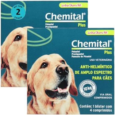 Imagem de Chemital Plus Com 4 Comprimidos Chemitec Vermífugo Para Cães Kit Com 2 Cx