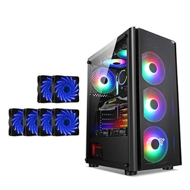 Imagem de Gabinete Gamer ATX Case, Mid-Tower PC Gaming Case ATX/M-ATX/ITX - Front I/O USB 3.0 Port - Fully Transparent Side Panels - Support Water Cooling - With Blue Fan (Style : 6 fan)