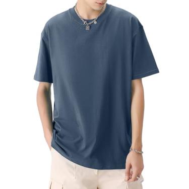 Imagem de KEEPSHOWING Camisetas masculinas de algodão superdimensionadas unissex manga curta gola redonda solta básica tops sólidos atléticos leves, Jeans azul, P