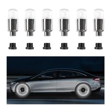 Imagem de Kewucn 6 peças de luzes LED para válvula de pneu, luz de flash de raio néon, tampa de válvula de pneu, luzes de roda de LED, lâmpada de tampa de válvula de pneu de roda à prova d'água para bicicleta