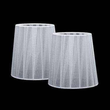 Imagem de LAMPWELL Candeeiro de parede KORA com clipe para lustre de mesa, conjunto de 2, barril pequeno, 14 x 10 cm x A 14 cm, fita organzy, feita à mão, decoração moderna, apenas para lâmpada de vela, branca