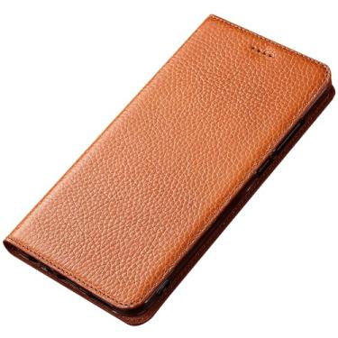 Imagem de HAO RIYLN Capa de couro real para Google Pixel 8 Pro/Pixel 8 A/Pixel 8, fecho magnético, capa tipo carteira flip com compartimento para cartão, suporte, padrão de lichia, amarela, 8 A