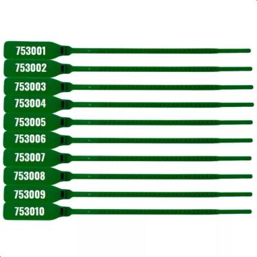 Imagem de Kit 100 Lacres Segurança Numerado Malote Plástico 16Cm Verde