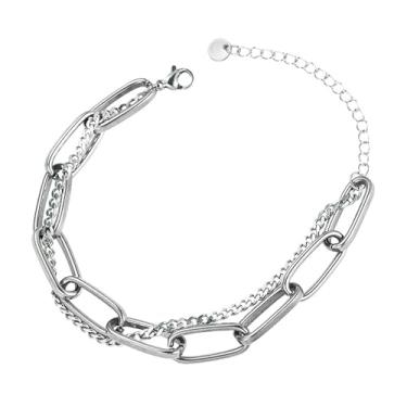 Imagem de Loqimu Pulseira vintage de camada dupla dourada de aço de titânio com clipe de corrente para mulheres, adolescentes, meninas, joias de pulso modernas, Medium, Sem Pedra Preciosa