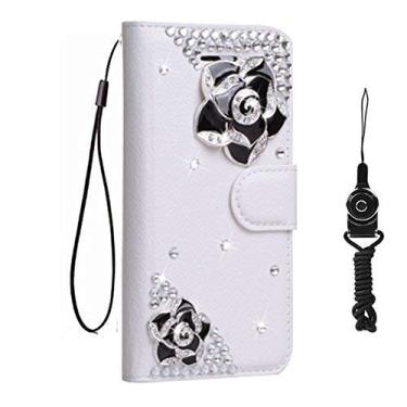 Imagem de Capa para iPod Touch 7, Touch 6, Touch 5, capa de couro para meninas, com compartimentos para filo, suporte, carteira, capa protetora e alça de pescoço para Apple iPod Touch 5 6 7 (flor preta)
