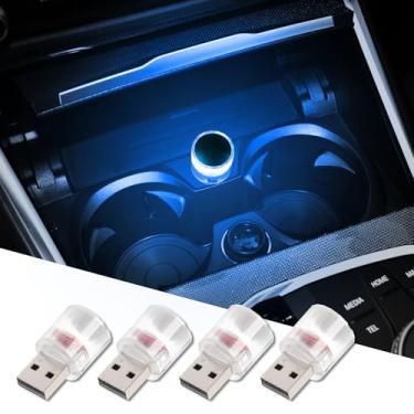 Imagem de Lâmpada LED USB para atmosfera interior de carro, mini luzes LED USB universais para decoração de carro, luz noturna de LED mini USB adequada para carros, quartos (azul gelo - 4 peças)