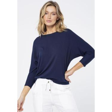 Imagem de Blusa Morcego Ampla Manga 3/4 Azul Marinho - Amazonia Vital