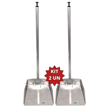 Imagem de KIT 2 PA DE LIXO DE ALUMINIO MÉDIA COM CABO DE ALUMÍNIO 65cm COM ROSCA