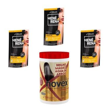 Imagem de Hene Em Gel Rena Preto Cafe 03x180gr Pouch+Brilho Magico Agua de Arroz