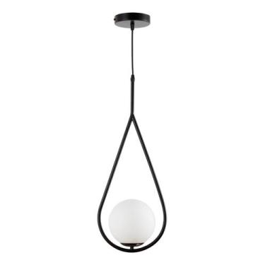 Imagem de Luminária Pendente Lustre Aro Gota Preto Bola Globo Esfera Opaco Leito