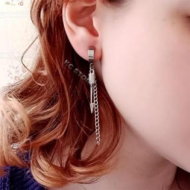 Imagem de Par brinco de pressão masculino feminino flecha prata prateado Dourado