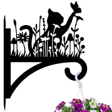 Imagem de peacoblue Ganchos de ferro para pendurar plantas internas ao ar livre, vasos de samambaias, lanterna, alimentador de pássaros, sinos de vento, 30 x 40 cm, suporte de parede de metal resistente ao