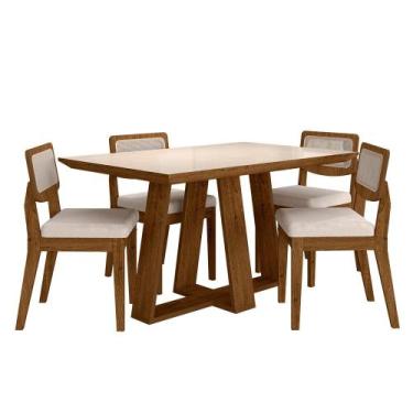 Imagem de Conjunto Mesa Lins 4 Cadeiras Sextavada Freijó/off/bouclé Off -  M.a -