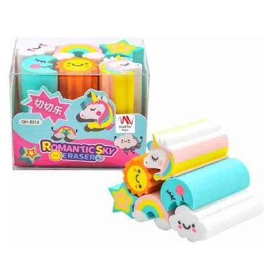 Imagem de Kit C/ 6 Borrachas Escolar Cortar Papelaria Kawaii Colorida Infantil -