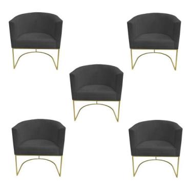 Imagem de Kit 05 Poltronas Paola Base de Ferro Sued Grafite - D'Classe Decor