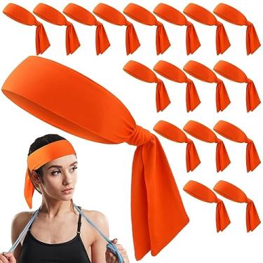 Imagem de Hiboom Pacote com 18 faixas esportivas para homens e mulheres, tiaras de karatê ninja, faixas elásticas de cabelo para jogar tênis, basquete, ioga, corrida, ciclismo (laranja)