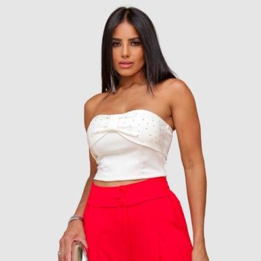 Imagem de Cropped Suplex sem alça Laço Detalhe Pedraria Festa - SWISS BOUTIQUE, 