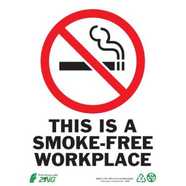 Imagem de Zing Green Products 2087 Placa de segurança de plástico reciclado "Smoke-Free Workplace", 35,5 cm de comprimento, 25,4 cm de largura
