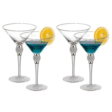 Imagem de 4 peças de copos de martini de cristal de haste transparente premium com aro dourado e strass, elegante conjunto de copos de 290 ml para Cosmopolitan, vodka, gin e outros coquetéis, talheres