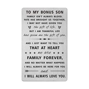 Imagem de SOUSYOKYO Step Son Gifts Bonus Son Card, Stepson Wedding Day Gifts from Stepmom Stepdad, cartão de carteira gravado para enteado filho dos namorados, presente de aniversário, filho adotivo