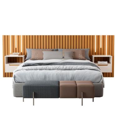 Imagem de Cabeceira Ripada Box Casal/Queen Com Led e 2 Mesas