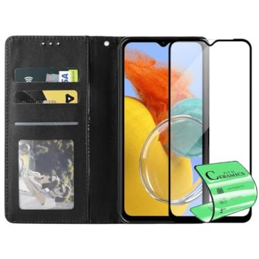 Imagem de Capa Carteira Premium Compatível Samsung Galaxy M14 com Película Cerâmica 9D, Preta