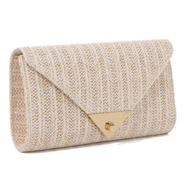 Imagem de LUI SUI Bolsas de mão de palha para mulheres, bolsa de praia de verão, bolsa de mão de ratã, bolsas transversais de ráfia, bolsas de férias, Bege, One Size