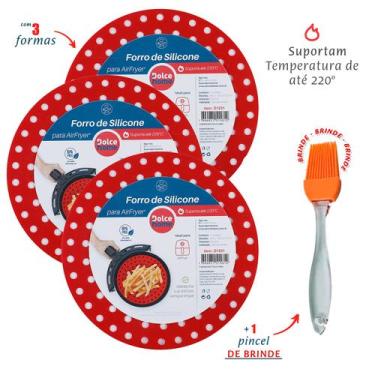 Imagem de Forro Airfryer De Silicone Vermelho Kit C/ 3 - Dolce Home