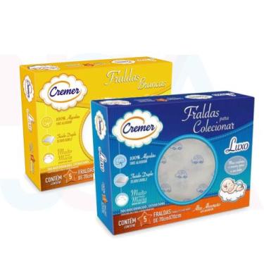 Imagem de Kit C/ Fralda Cremer Luxo Branca + Fralda Cremer Luxo estampada Azul