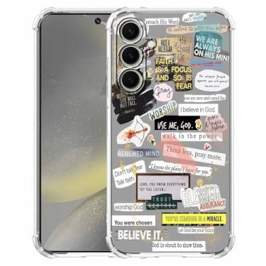 Imagem de Capa para Galaxy S24 com design cristão, versículo bíblico de Jesus citações cristãs capa padrão colagem para cristãos, capa de telefone de TPU macio para Galaxy S24, #4