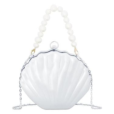 Imagem de Quniko Bolsa feminina para noite bolsa de mão de acrílico em forma de concha bolsa transversal bolsa de corrente, A - prata