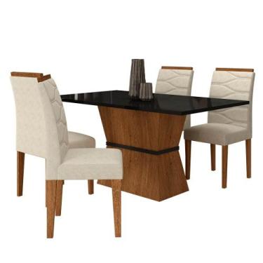 Imagem de Mesa Com 4 Cadeiras 1,36 Antália Freijó/preto/suede Bege - M.a - A Móv