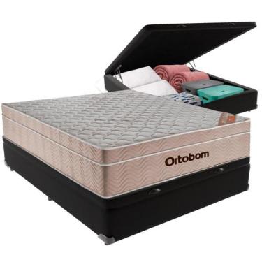 Imagem de Cama Box Baú Viúvo Preto + Colchão Airtech Molas Ensacadas Ortobom